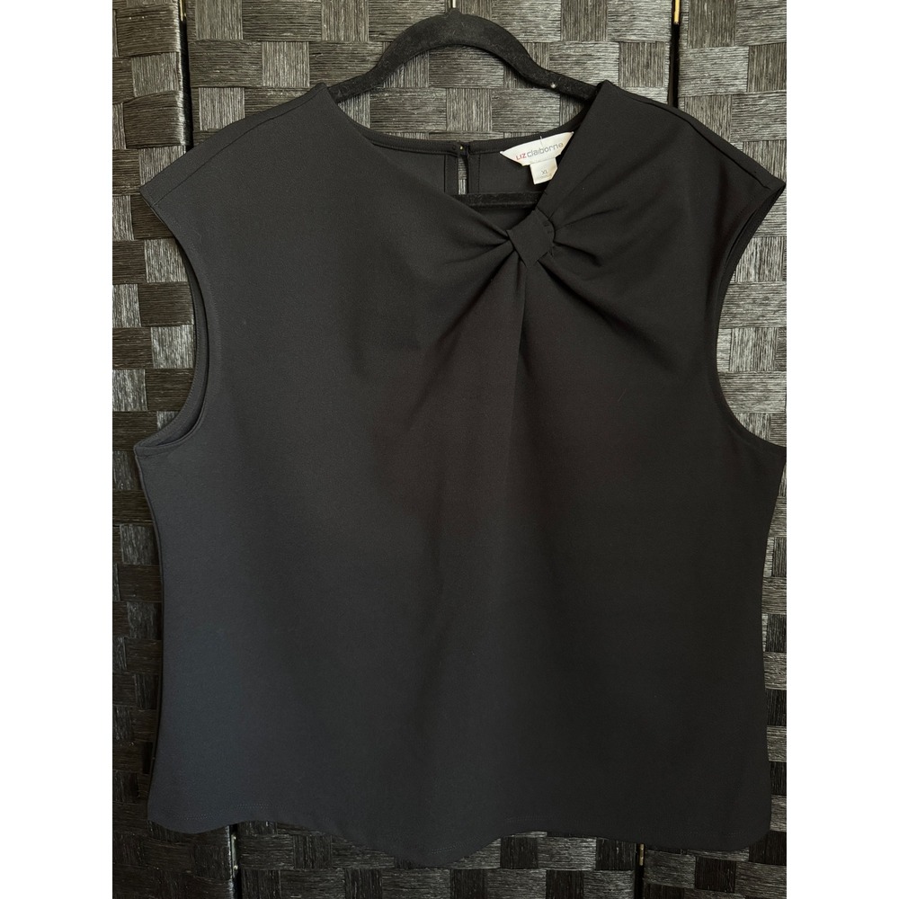Liz Claiborne Blouse Women XL Black Twist Front Sleeveless Career Work Top
